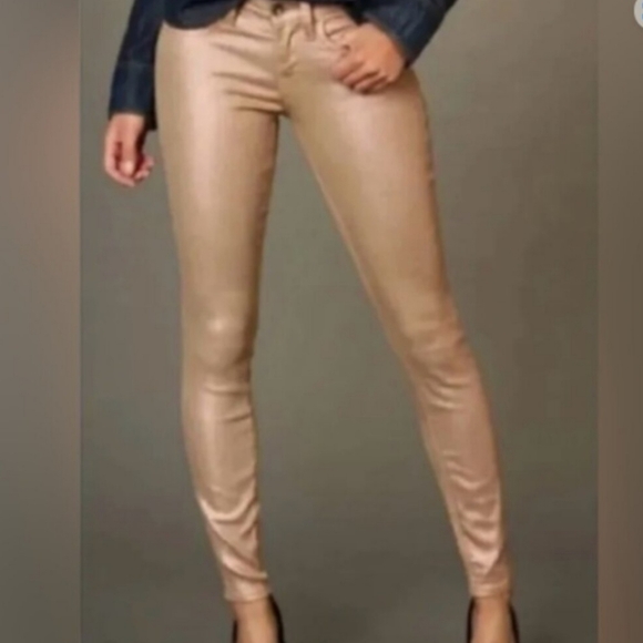 Lucky Brand Women's 8 / 29 Sofia Skinny Ankle Gold Glitter shimmer Jeans Pants - Picture 2 of 15